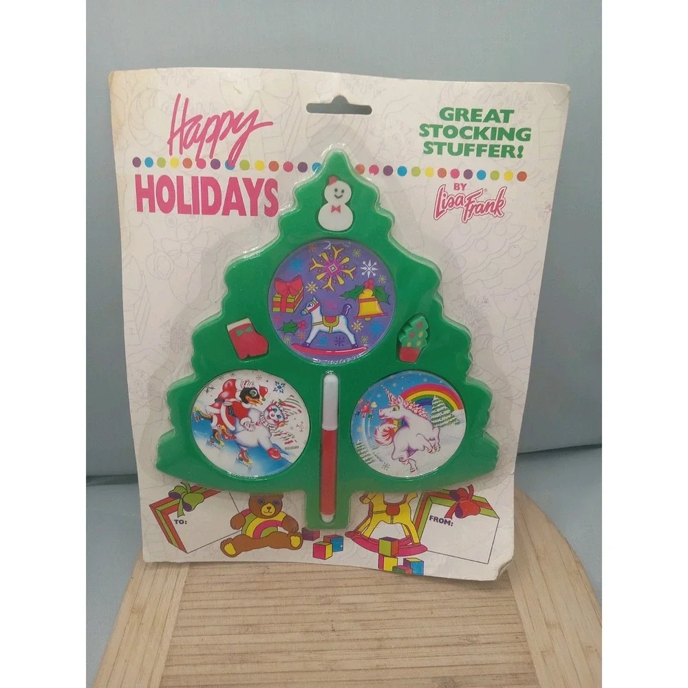 RARE New Vintage Lisa Frank Happy Holidays Great Christmas Tree Stocking Stuffer